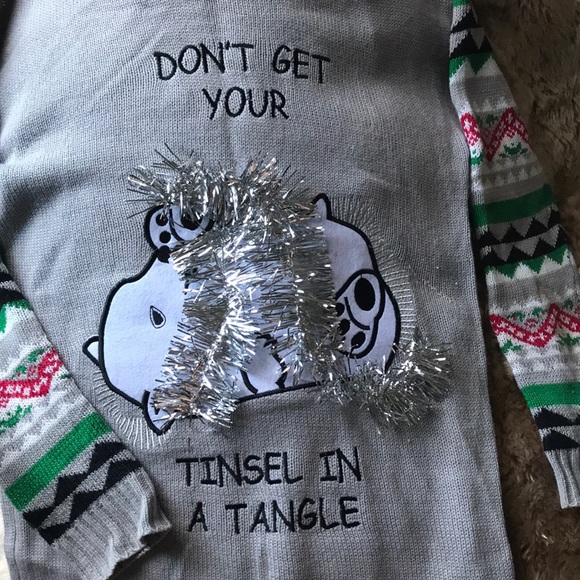 Ugly Christmas Sweater with 3D tinsel in a tangle - Picture 3 of 3